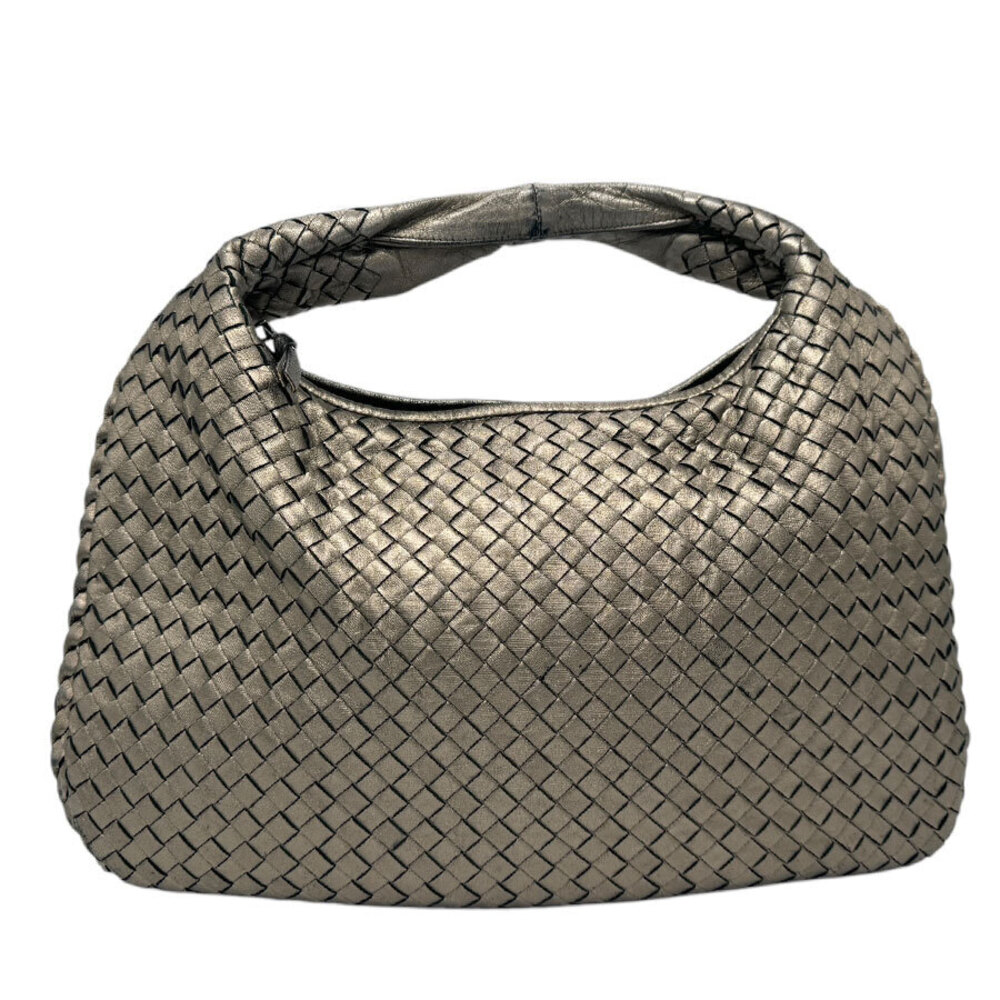 Bottega Veneta handbag metallic gray gold intrecciato leather